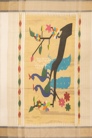 Buy White Handloom Cotton Paithani Online