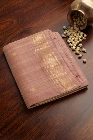 Shop Handloom Cotton Light Brown Paithani Rich Pallu