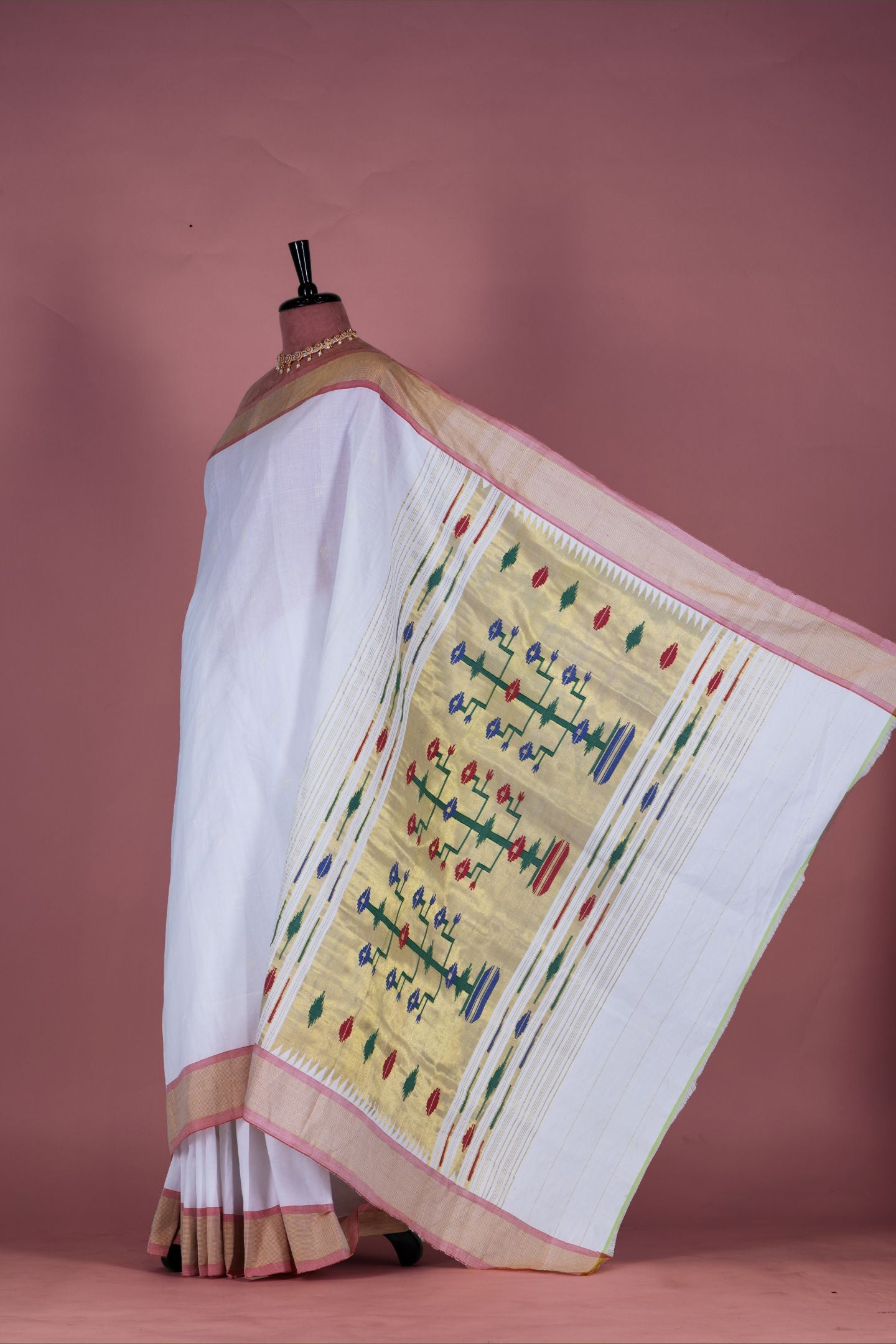 Buy Best White Handloom Cotton Paithani Online