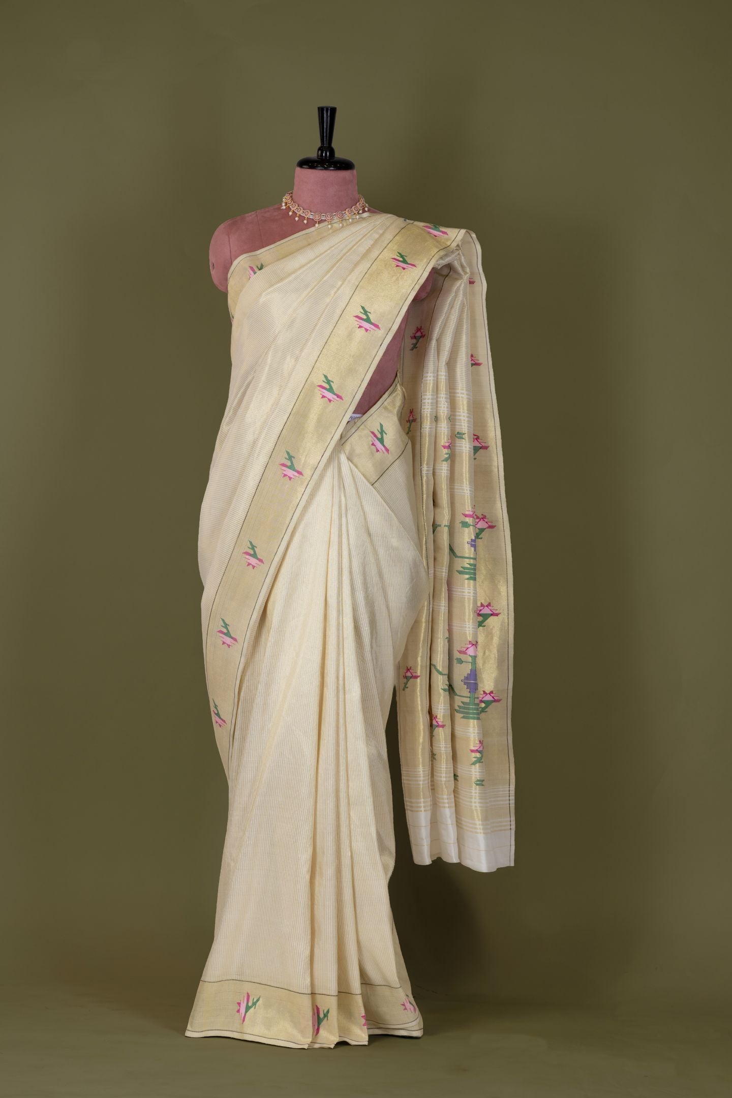 Hand Woven Stripe Tissue Designer Asavali Paithani