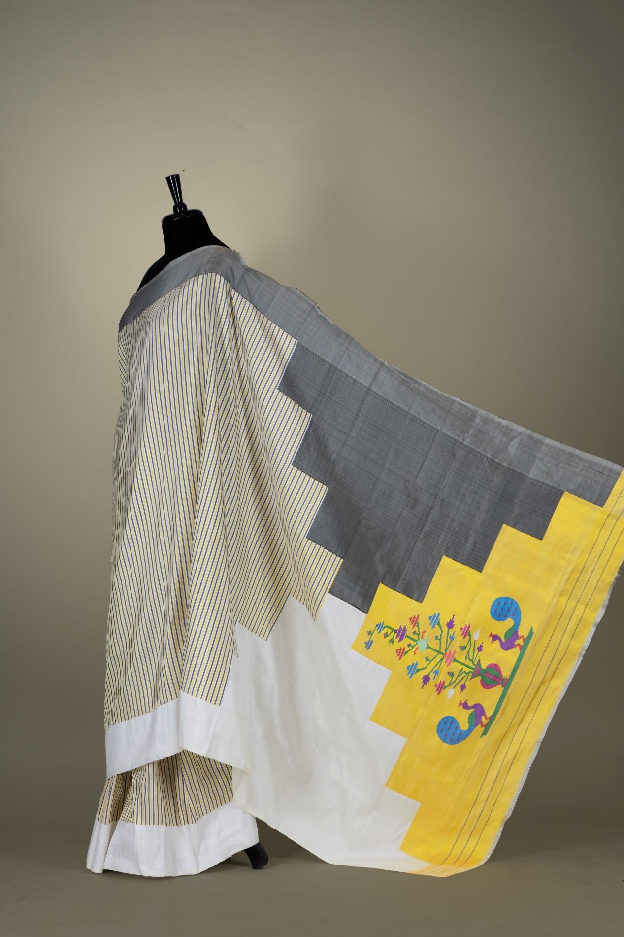 Handwoven Three Multiple Stripes Paithani
