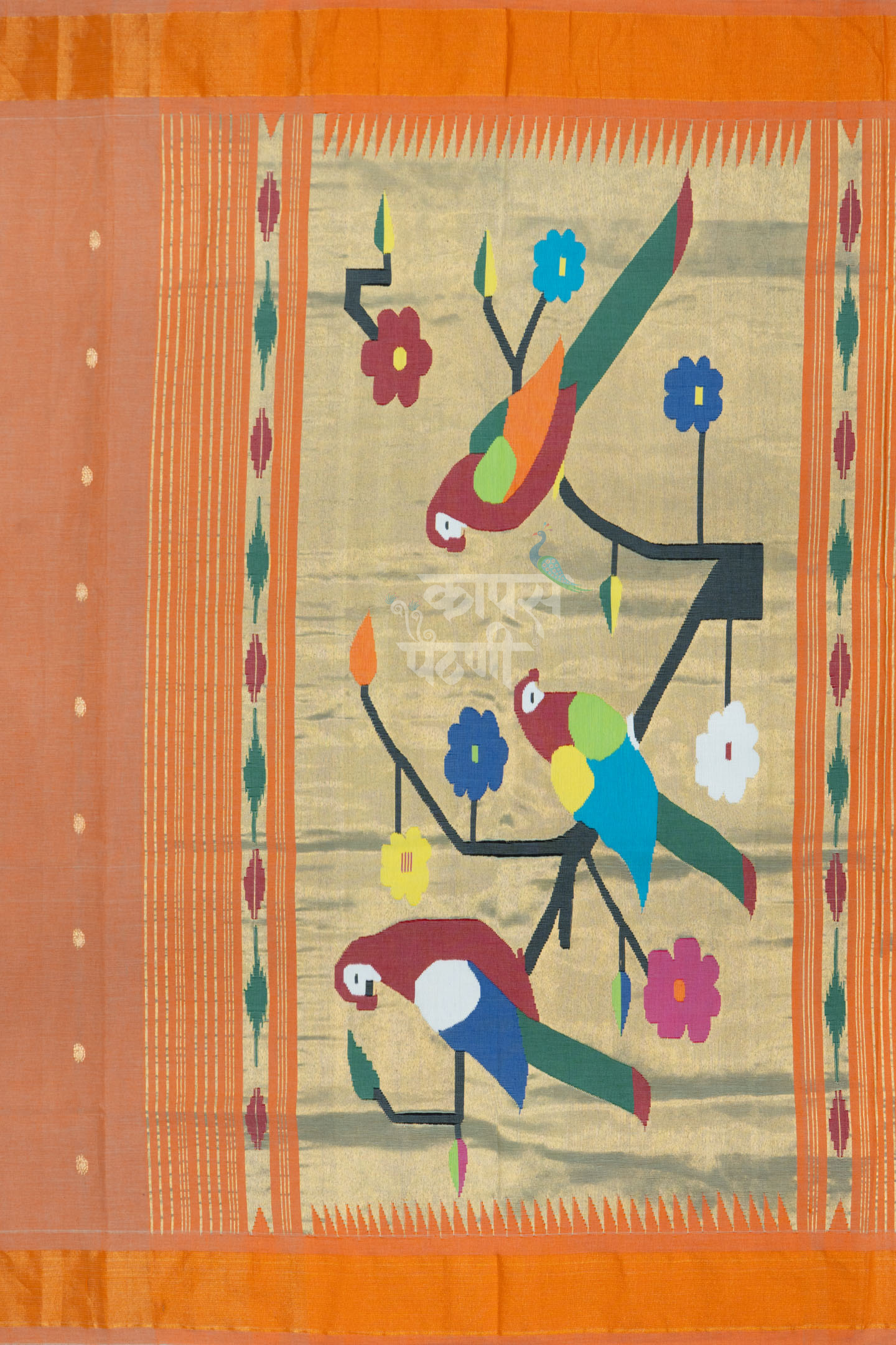 Shop Best Light Orange Handloom Cotton Paithani Online