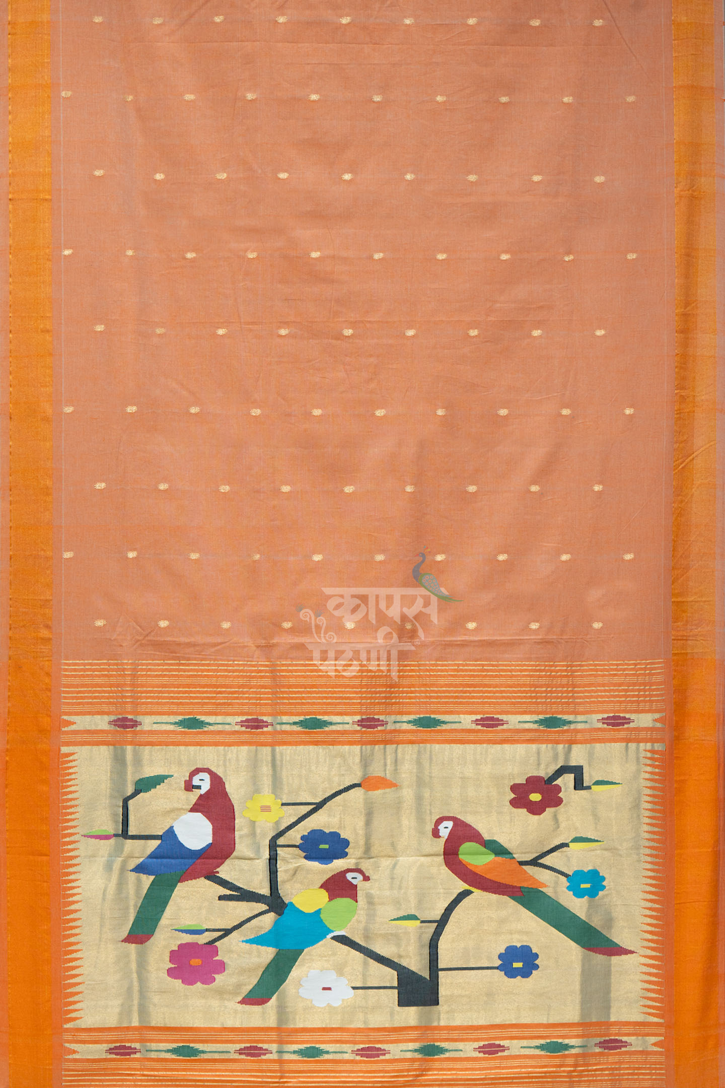 Buy Light Orange Handloom Cotton Paithani Online