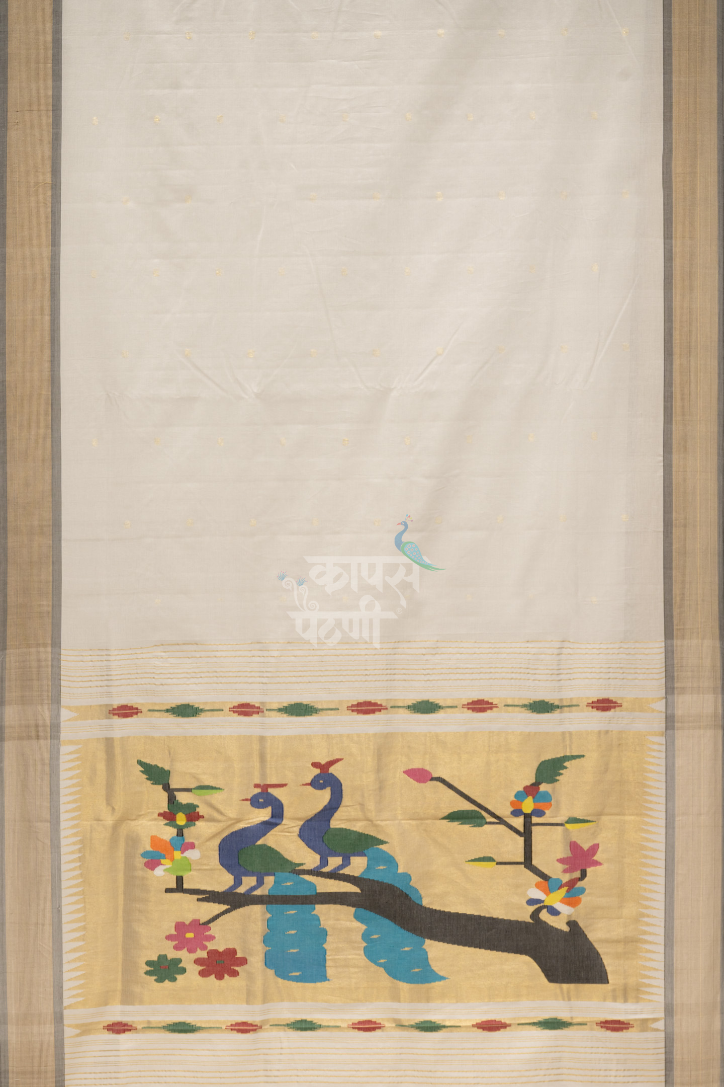 Buy White Handloom Cotton Paithani Online In India