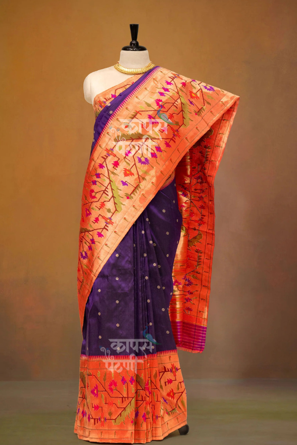 Hand Woven Half All Over Asawali Design Paithani