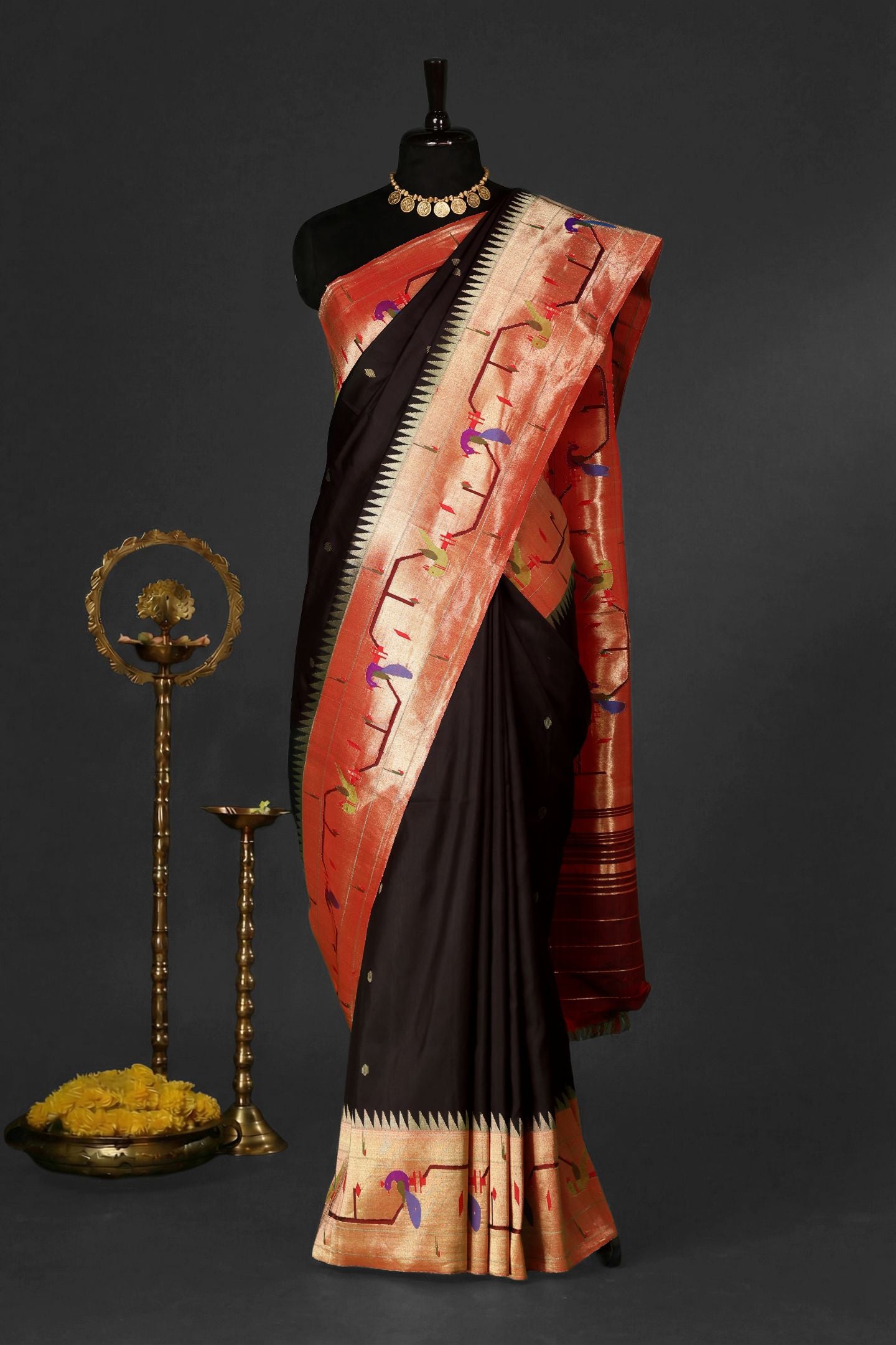 Handloom Peacock Parrot Border Paithani