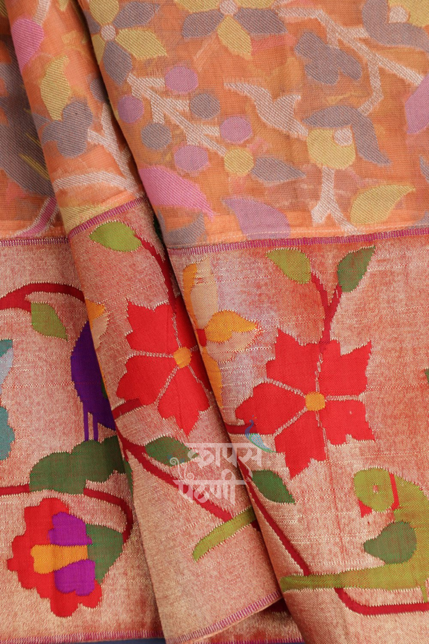 Hand Woven Brocade Pure Organza and Pure Tissue Paithani Fusion