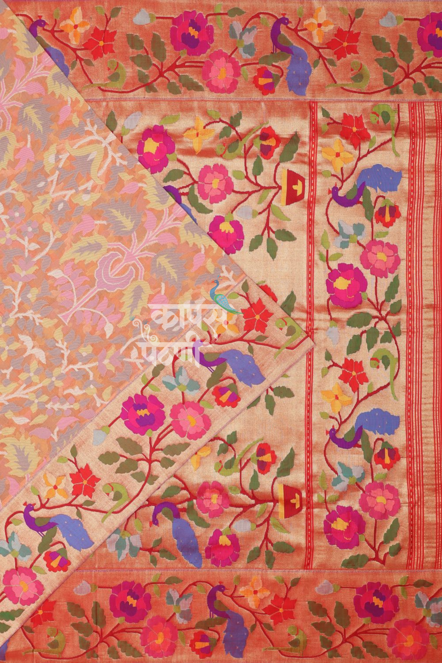 Hand Woven Brocade Pure Organza and Pure Tissue Paithani Fusion