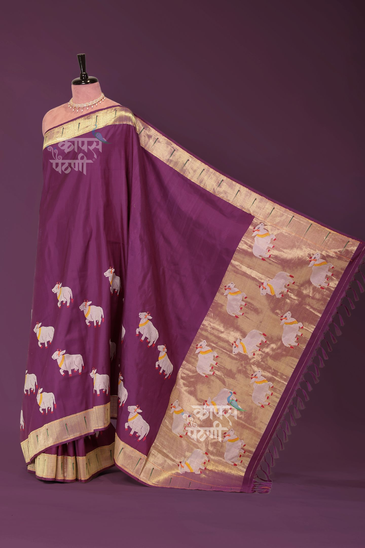 Hand Woven Half All Over Pichwai Design Paithani