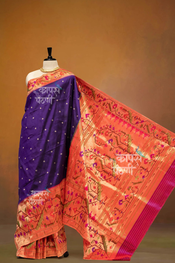 Hand Woven Half All Over Asawali Design Paithani