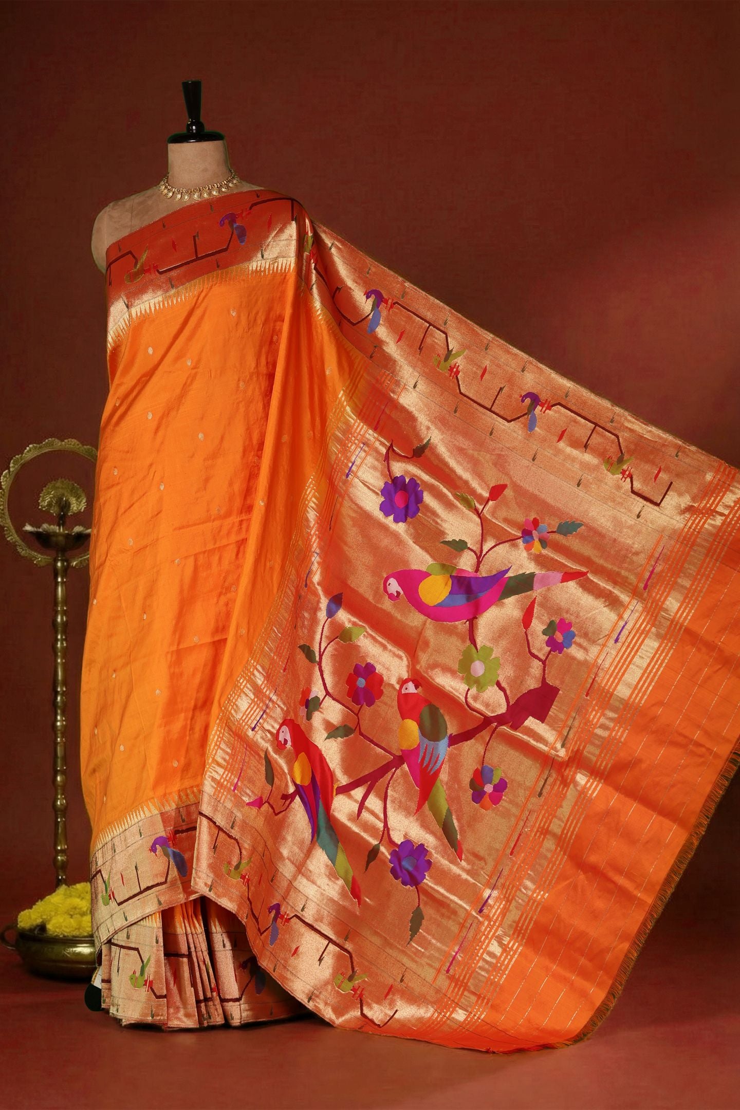 Handloom Peacock Parrot Border Paithani
