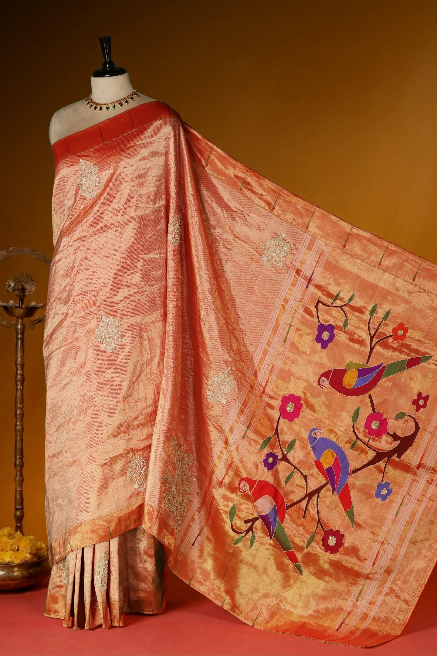 Hand Woven Stripe Tissue Designer Muniya Paithani