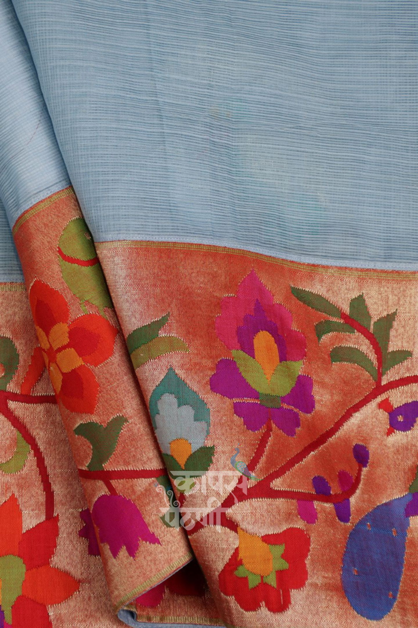 Hand Woven Pure Organza and Pure Tissue Paithani Fusion