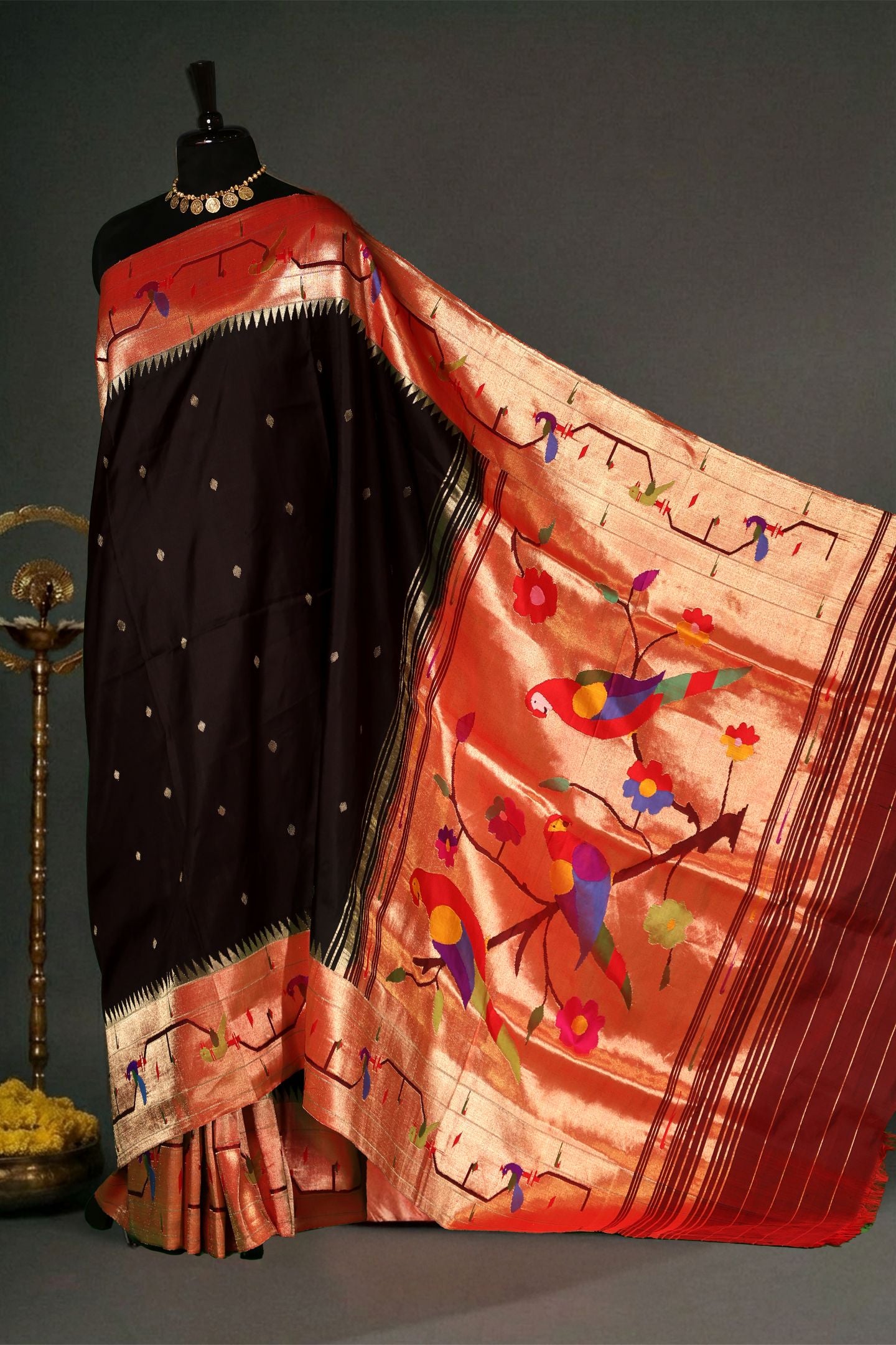 Handloom Peacock Parrot Border Paithani