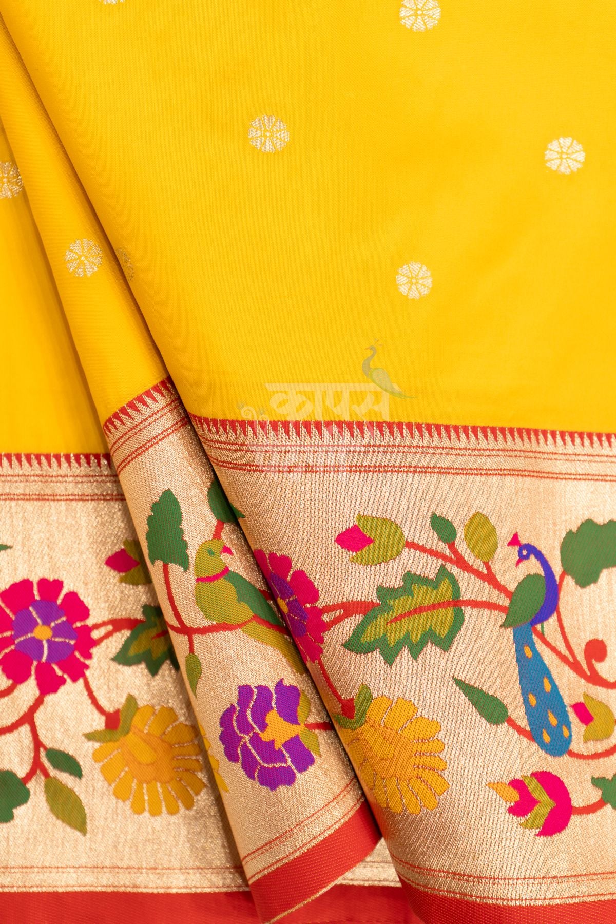 Designer Peacock Parrot Floral Border Saree