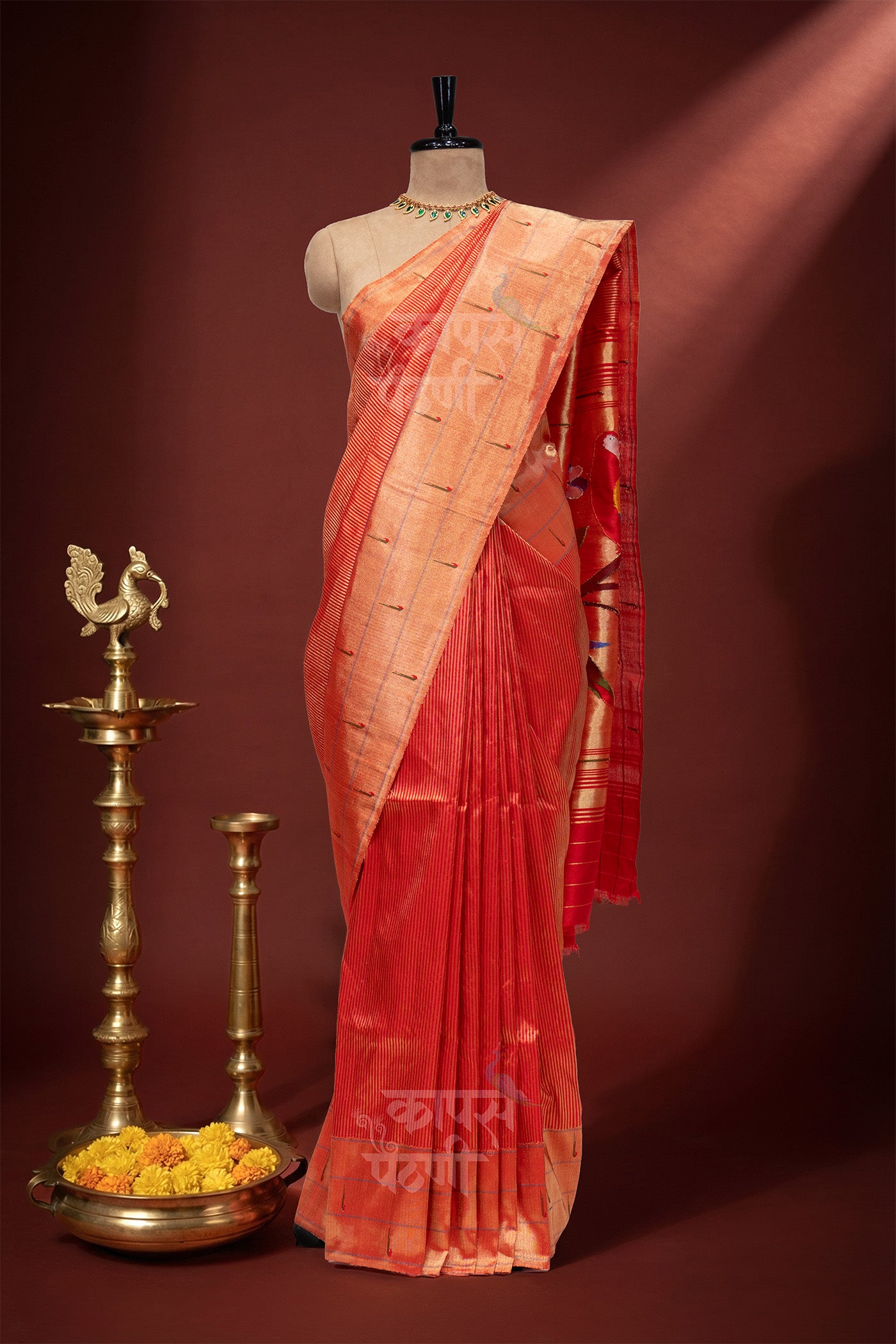 Hand Woven Stripe Tissue Designer Muniya Paithani