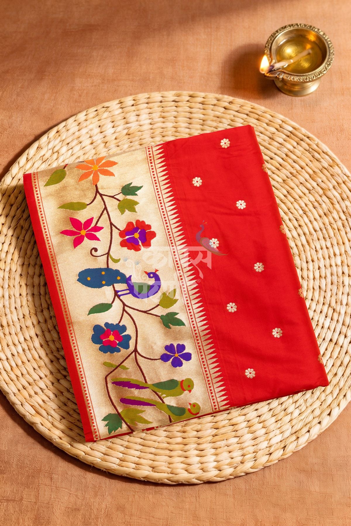 Designer Peacock Parrot Floral Border Saree