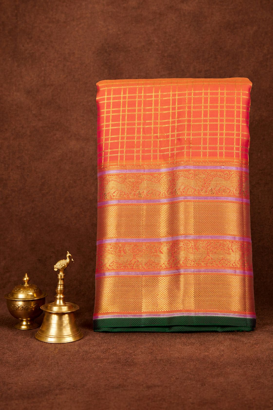 Kanjivaram Pure Silk Golden Checks Saree