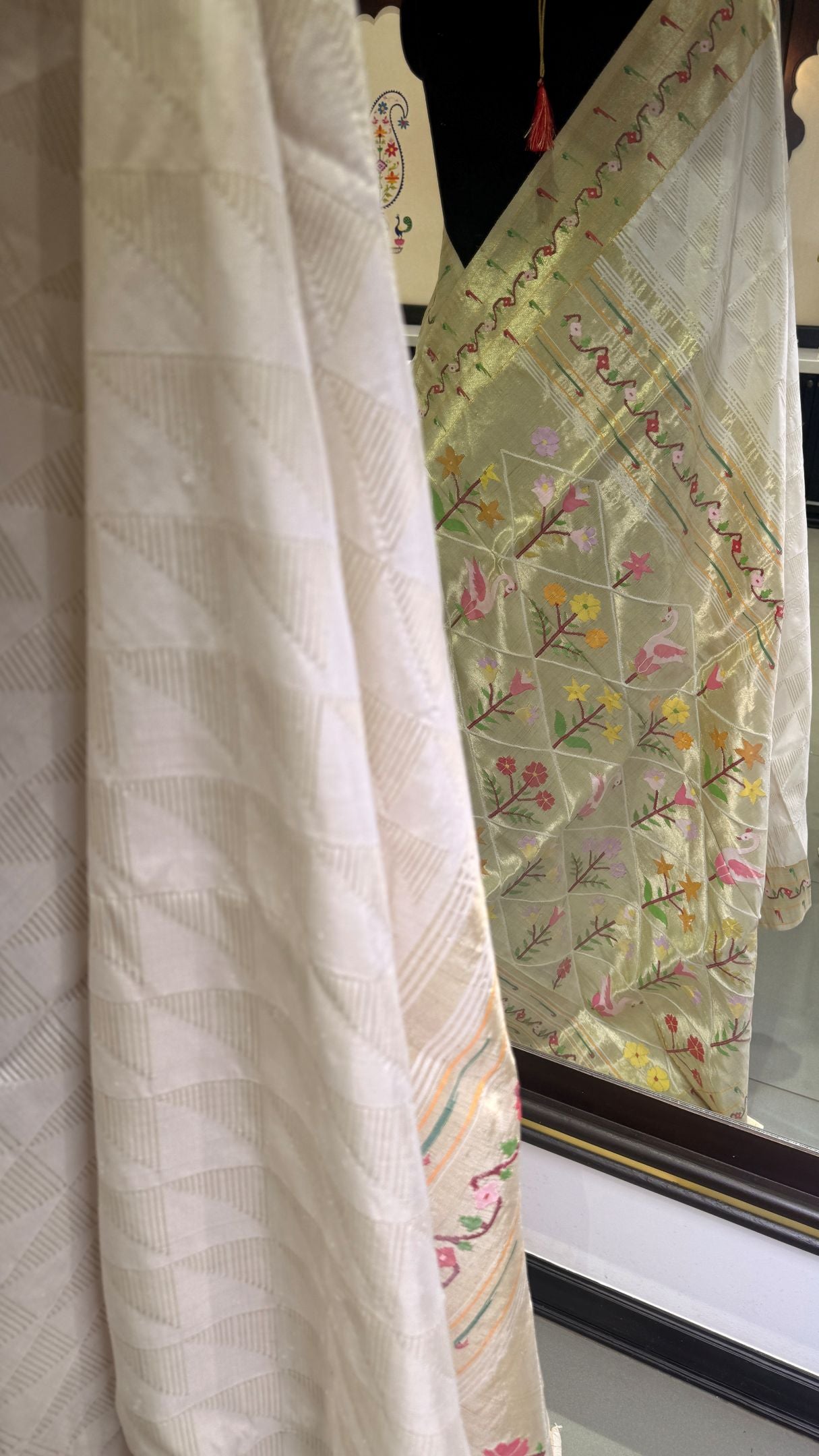 Handwoven Geometrical Asawali with Grand Motif Pallu Paithani