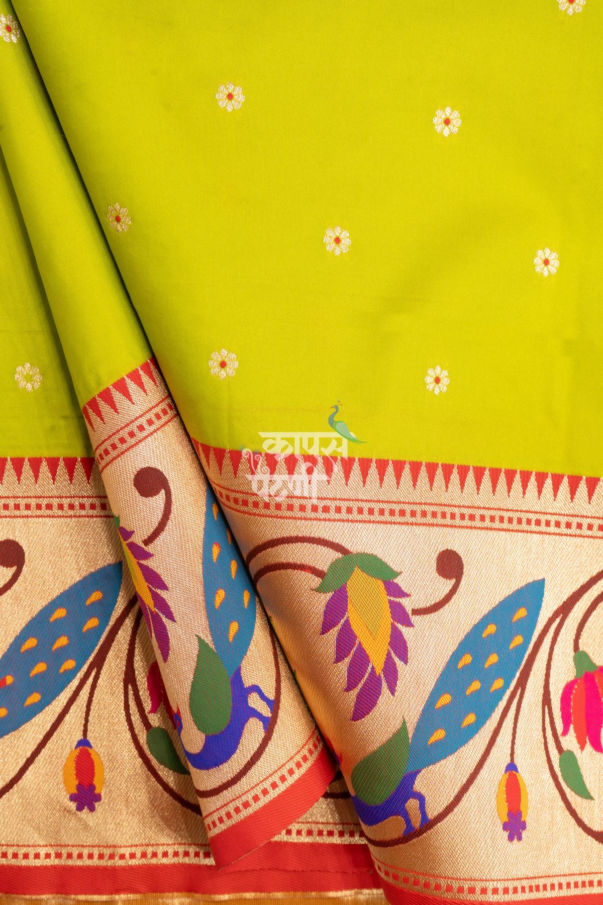 Designer Peacock Parrot Floral Border Saree