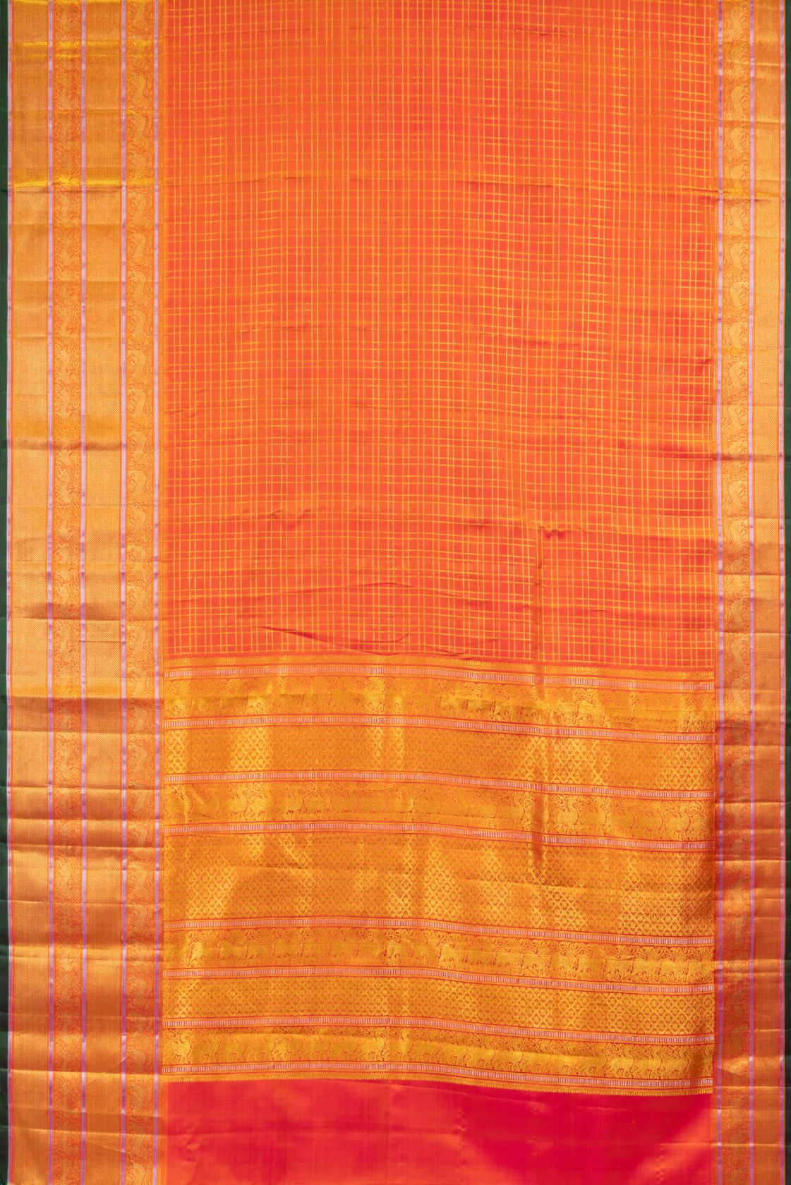 Kanjivaram Pure Silk Golden Checks Saree