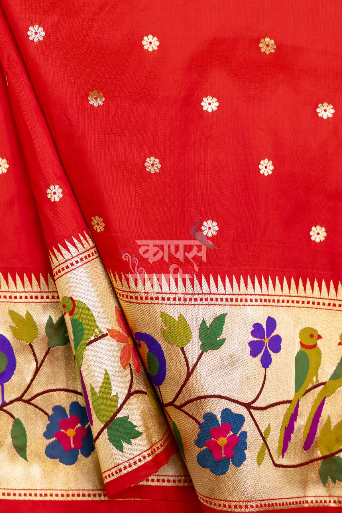 Designer Peacock Parrot Floral Border Saree