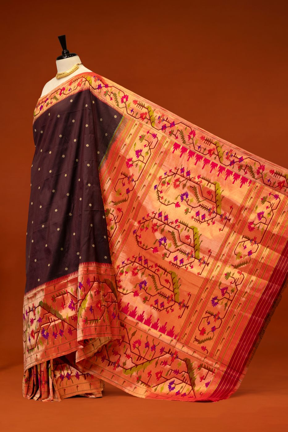 Handloom Half All Over Asawali Design Paithani