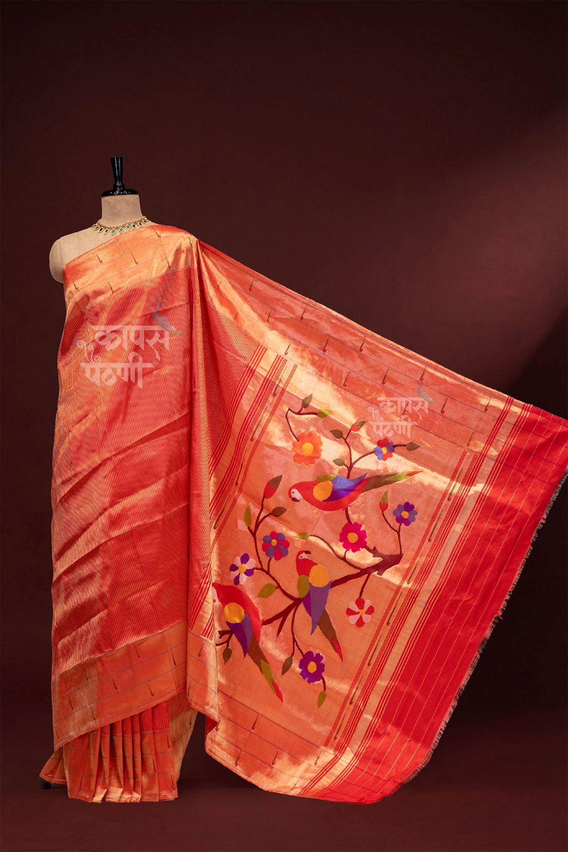 Hand Woven Stripe Tissue Designer Muniya Paithani