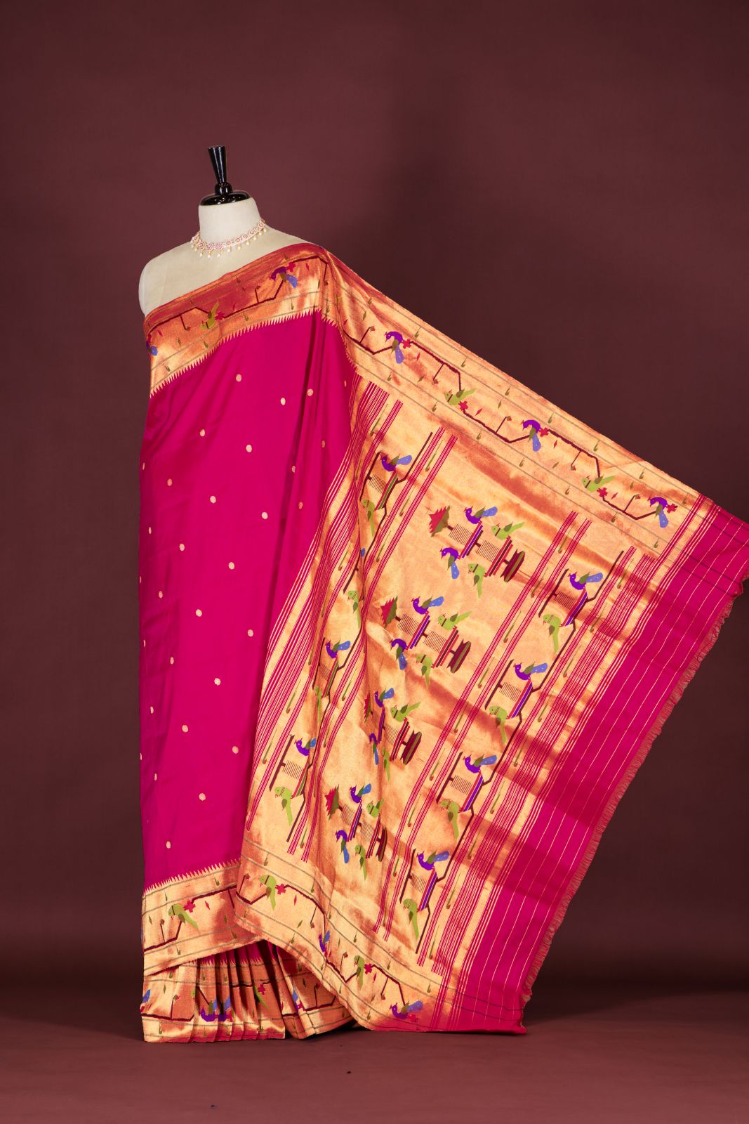Handloom Peacock Parrot Border Paithani