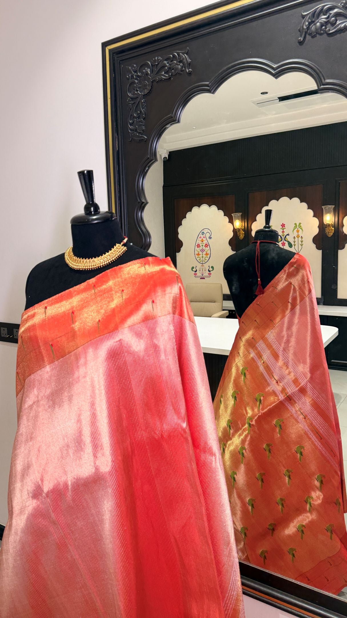 Handwoven Stripe Tissue Designer Tripple Muniya Paithani