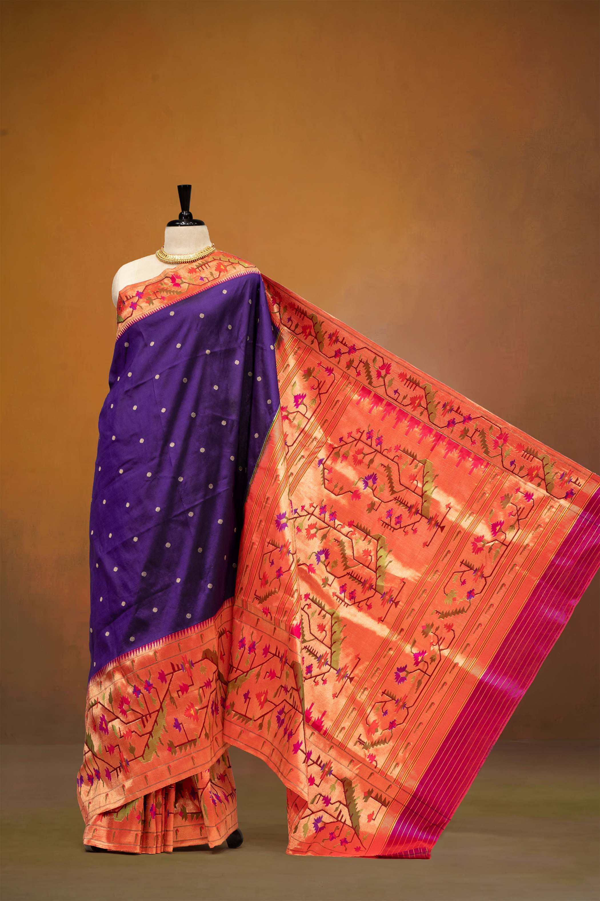 Hand Woven Half All Over Asawali Design Paithani