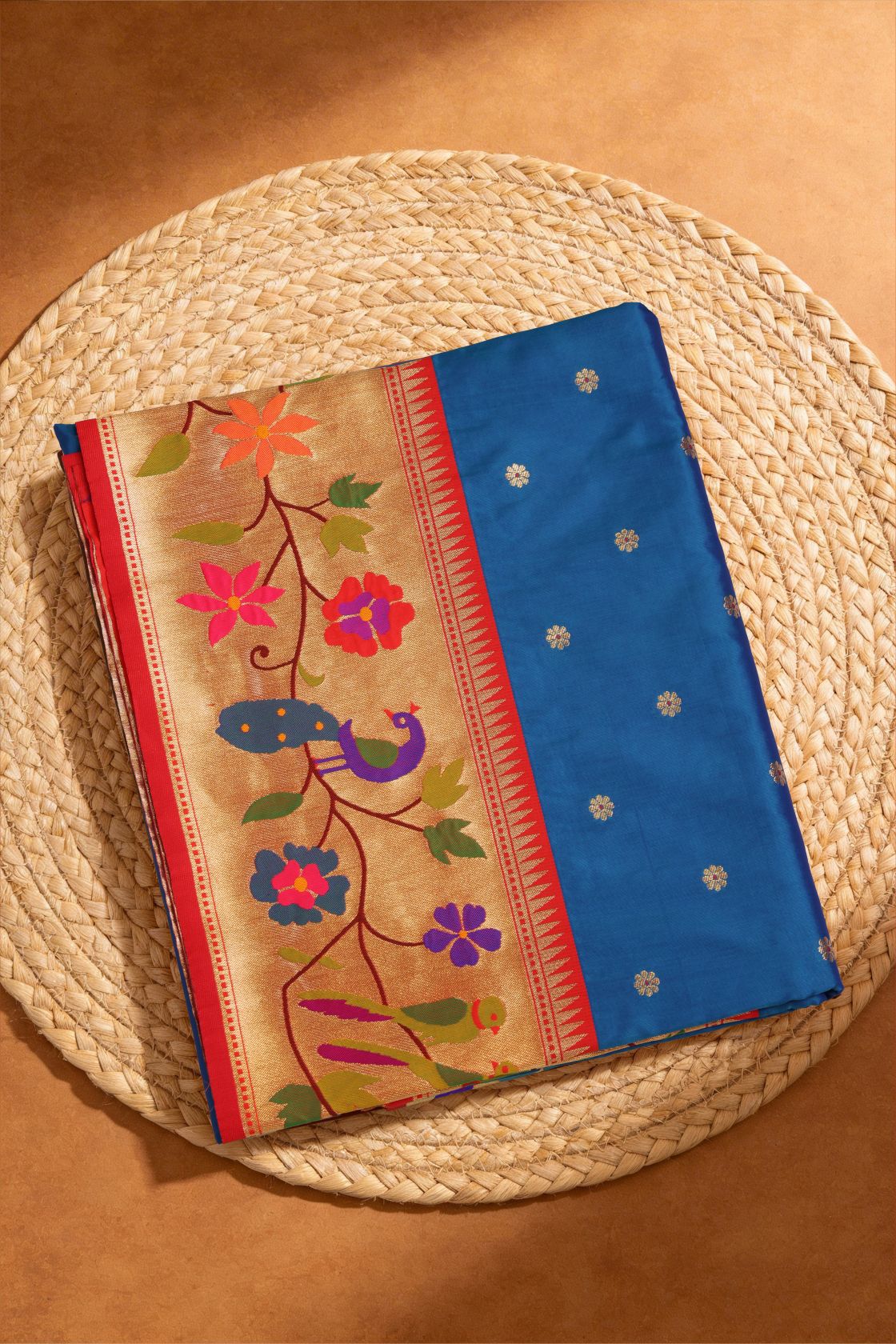 Designer Peacock Parrot and Floral Border Saree