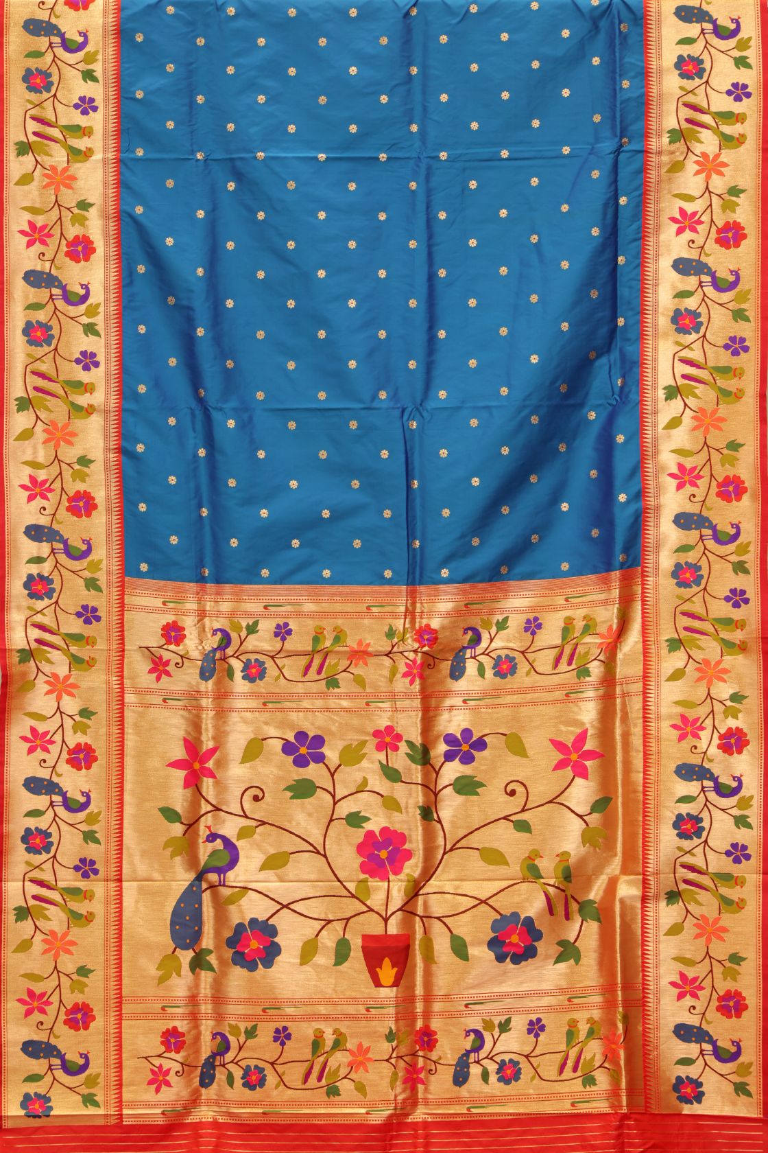 Designer Peacock Parrot and Floral Border Saree