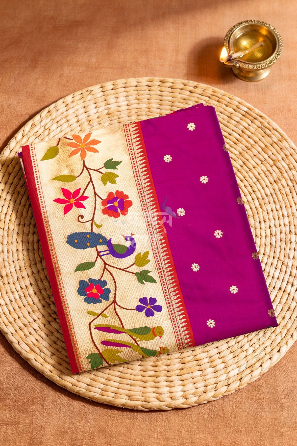 Designer Peacock Parrot Floral Border Saree