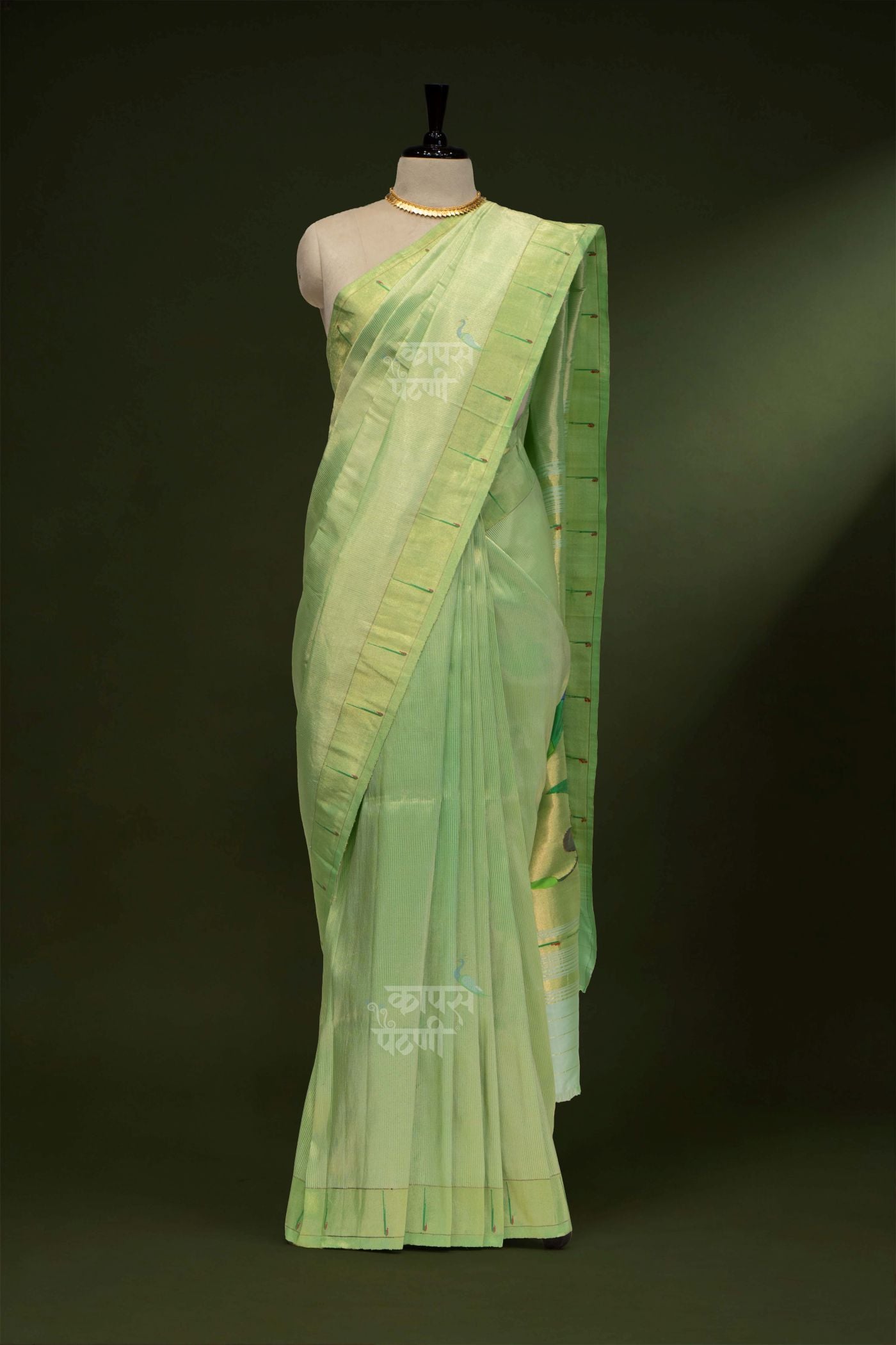 Hand Woven Stripe Tissue Designer Muniya Paithani