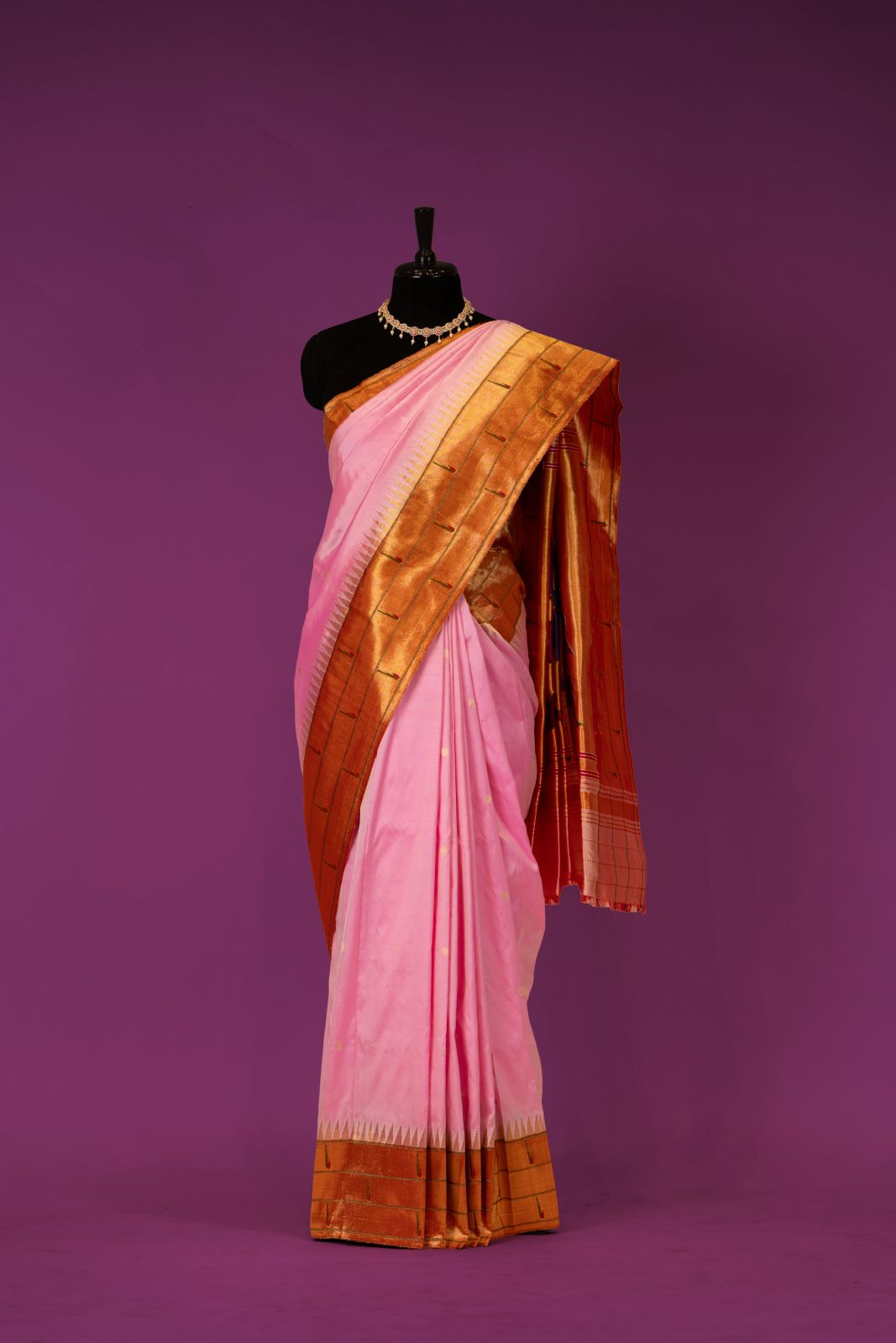 Hand Woven Light Pink Tripple Muniya Paithani