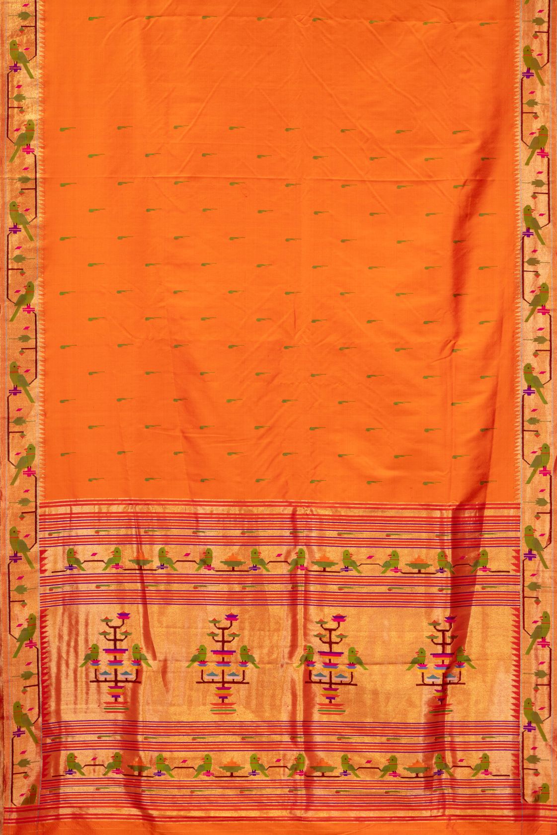 Handloom Parrot Border  Nauvari Saree
