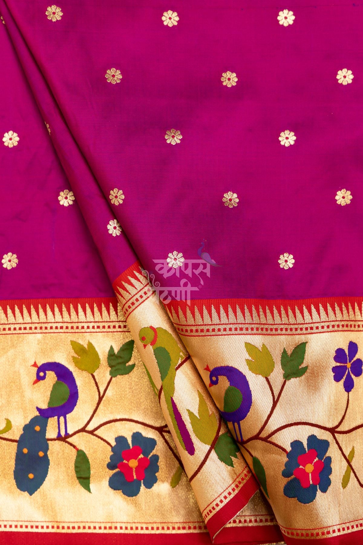 Designer Peacock Parrot Floral Border Saree