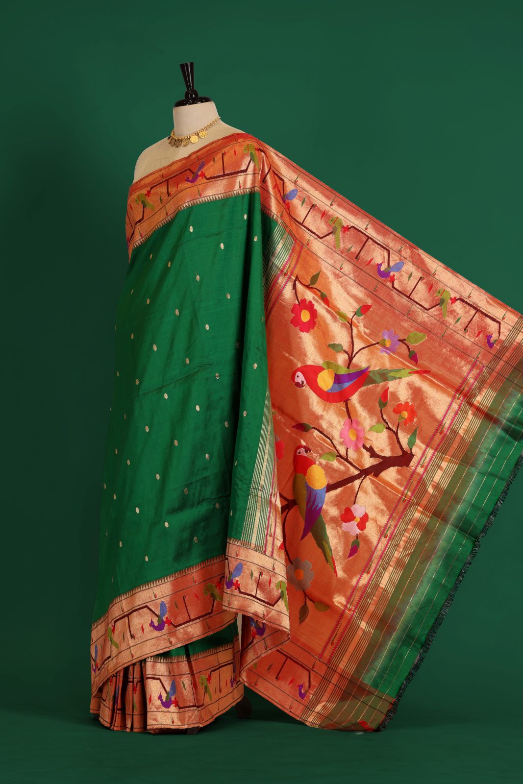 Handloom Peacock Parrot Border Paithani