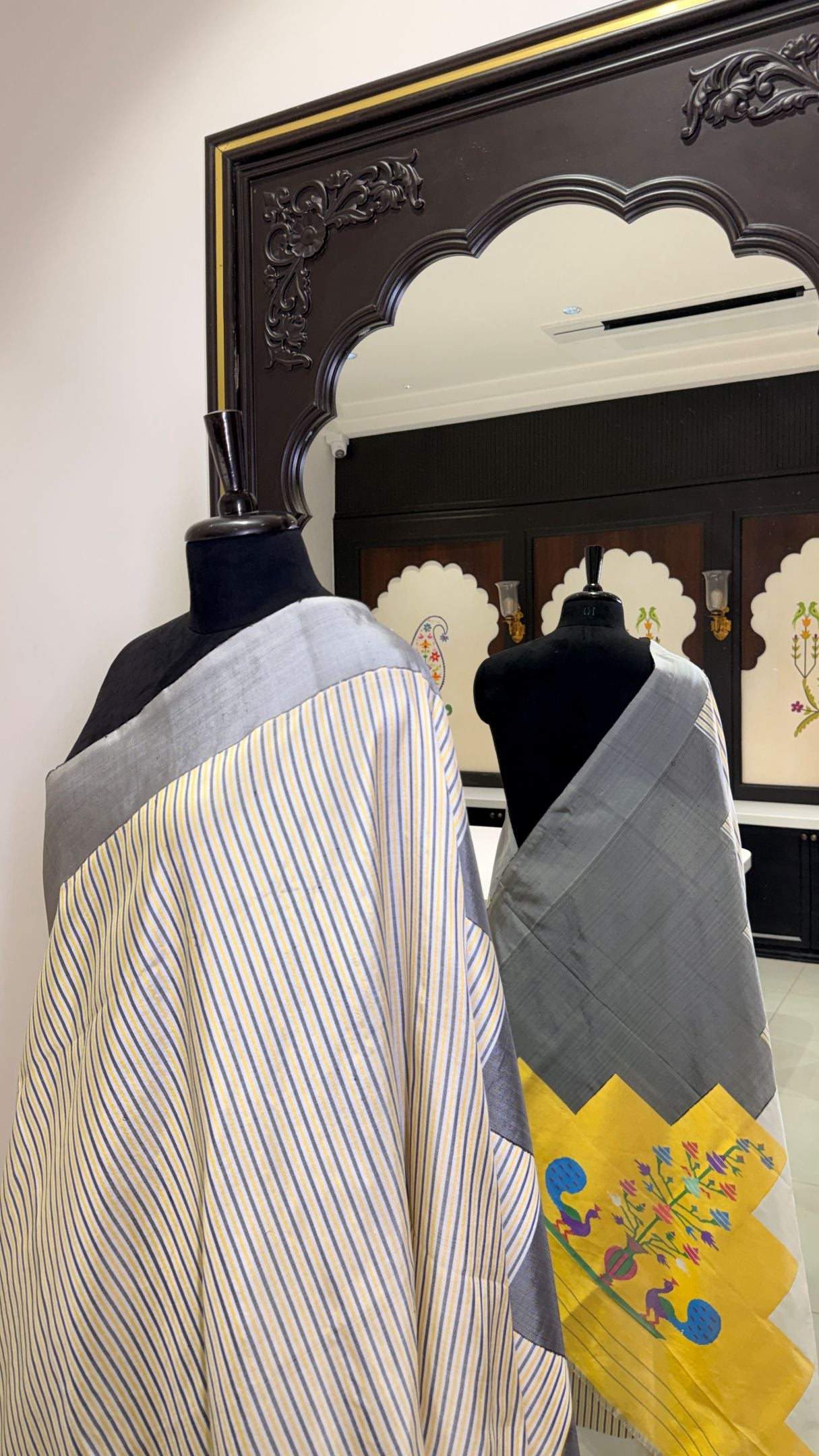 Handwoven Three Multiple Stripes Paithani