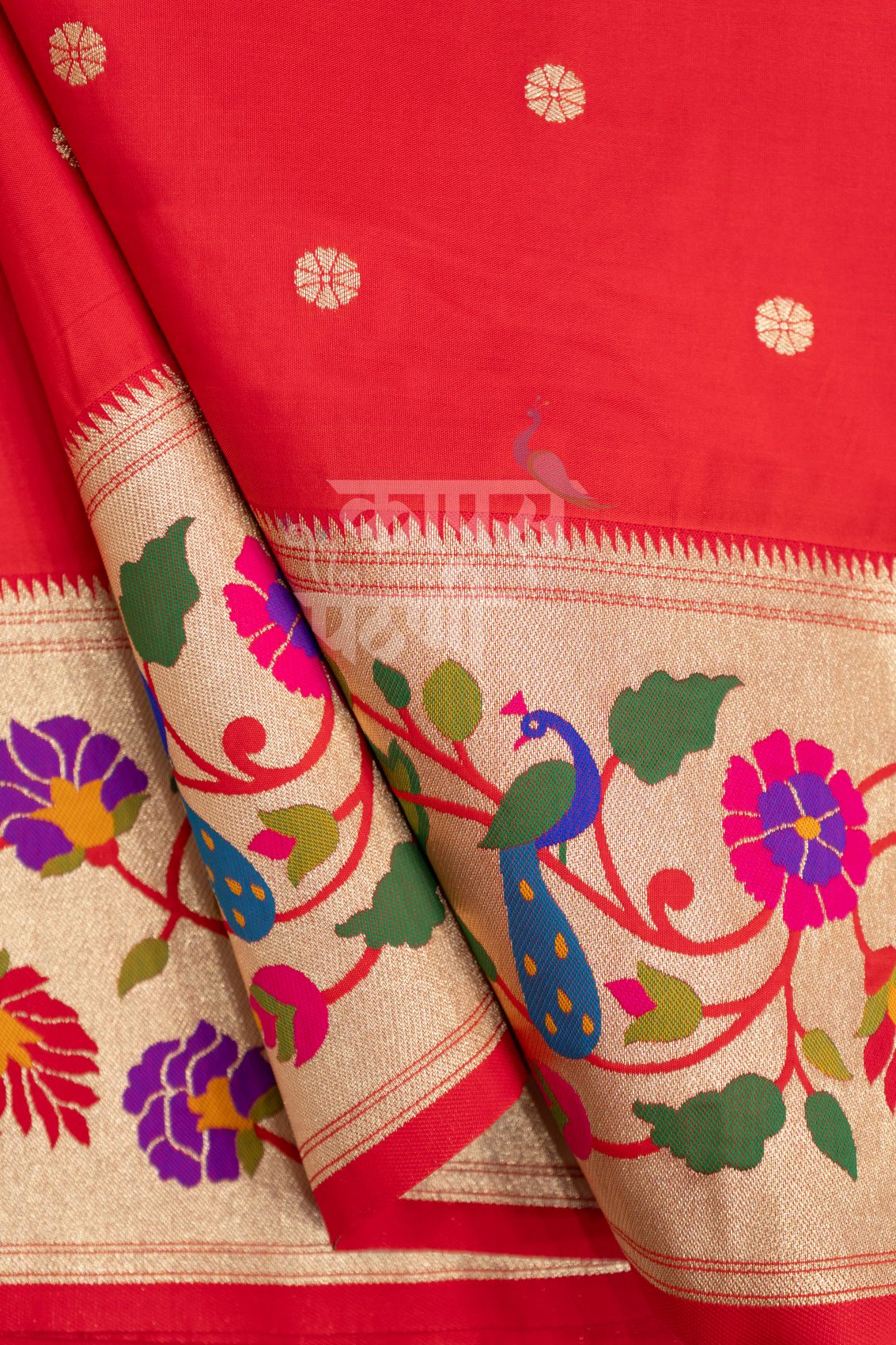 Designer Peacock Parrot Floral Border Saree