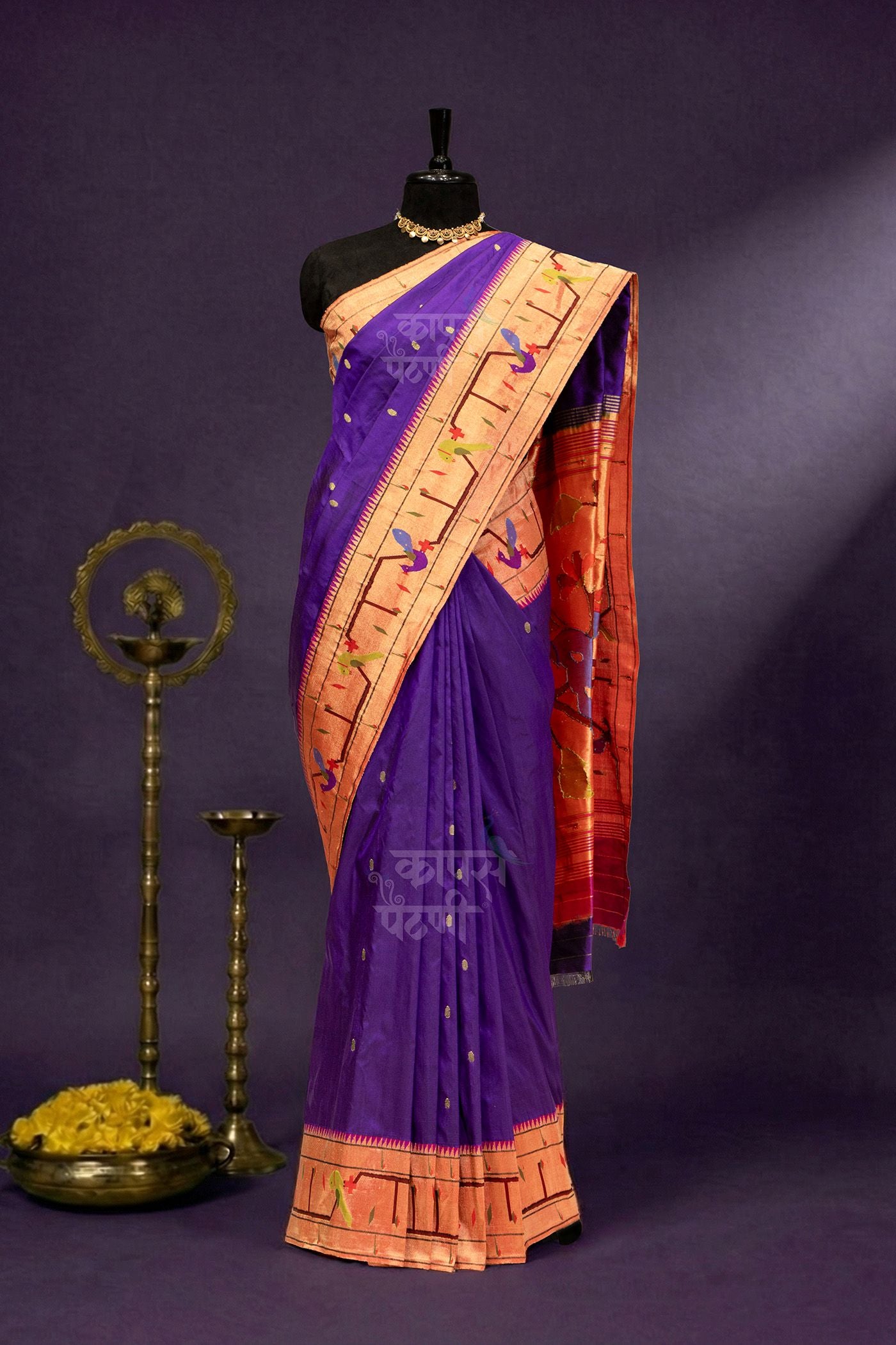 Hand Woven Peacock Parrot  Paithani