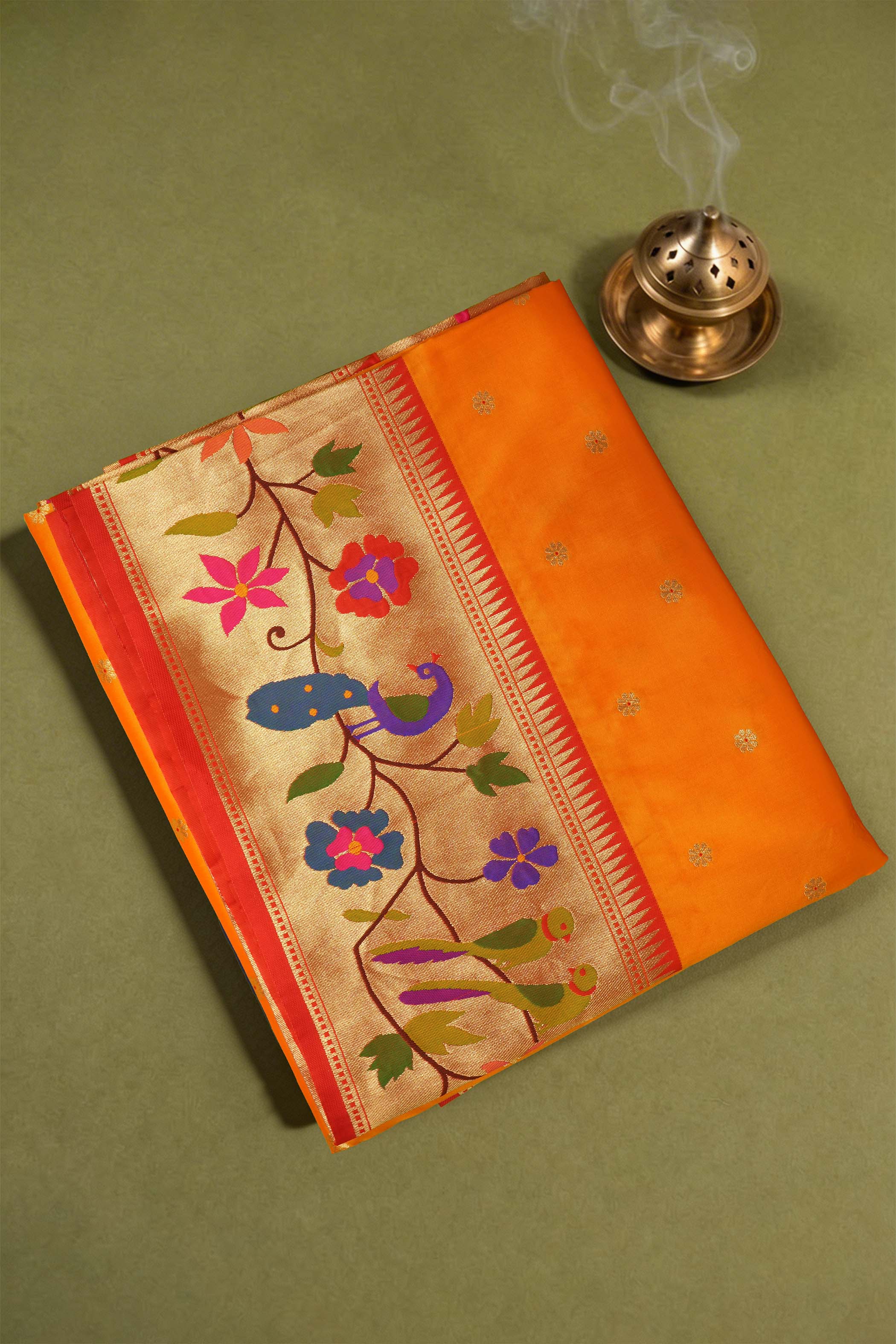 Designer Peacock Parrot Floral Border Saree