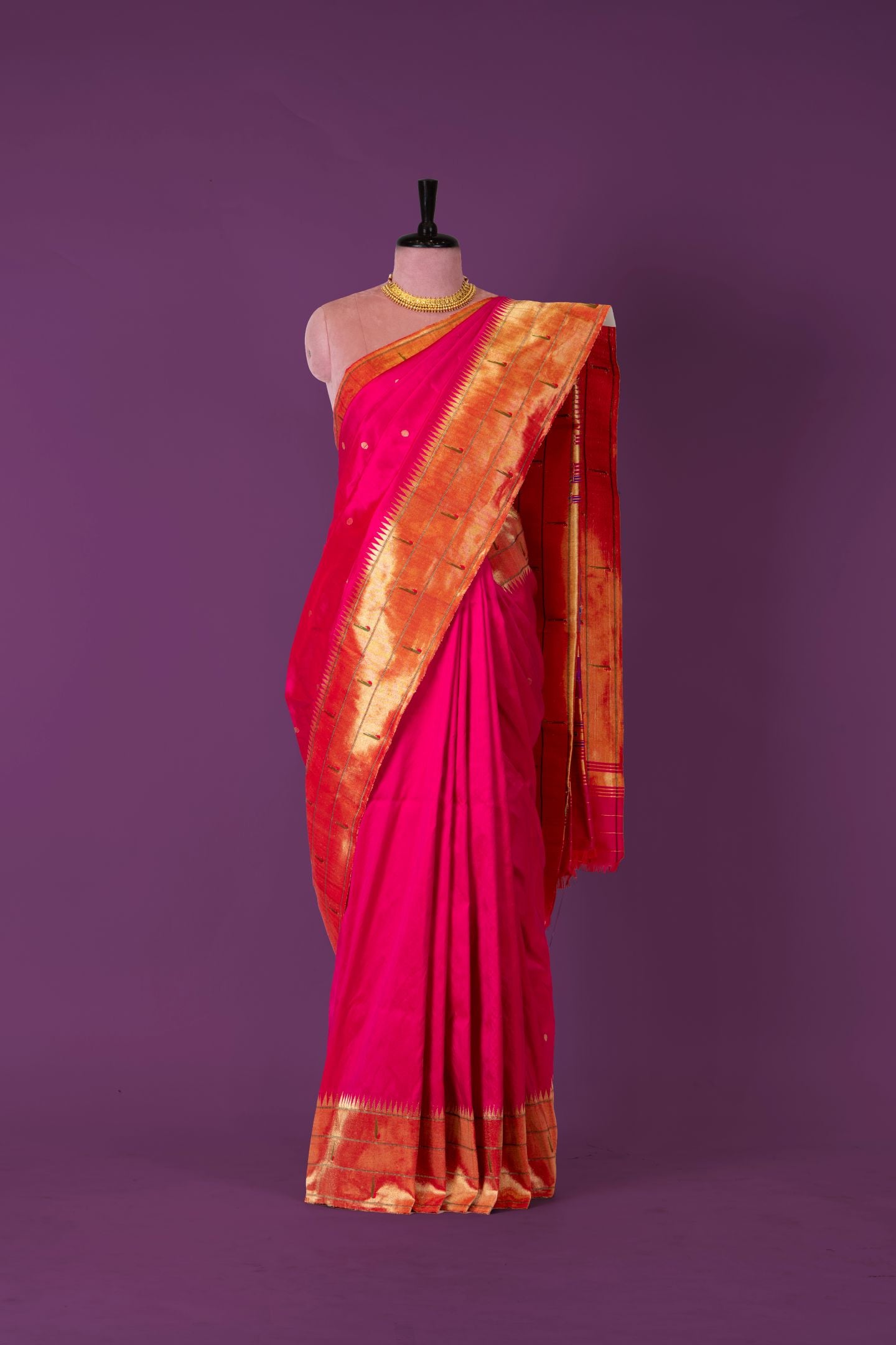 Hand Woven Dark Pink Tripple Muniya Paithani