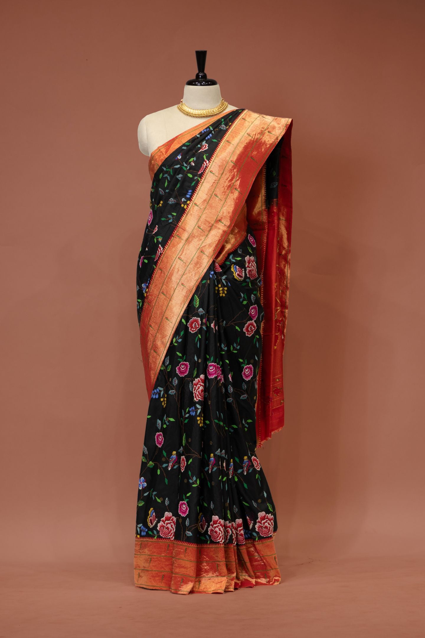 Traditional Pure Silk All Over Petate Work Fusion Saree
