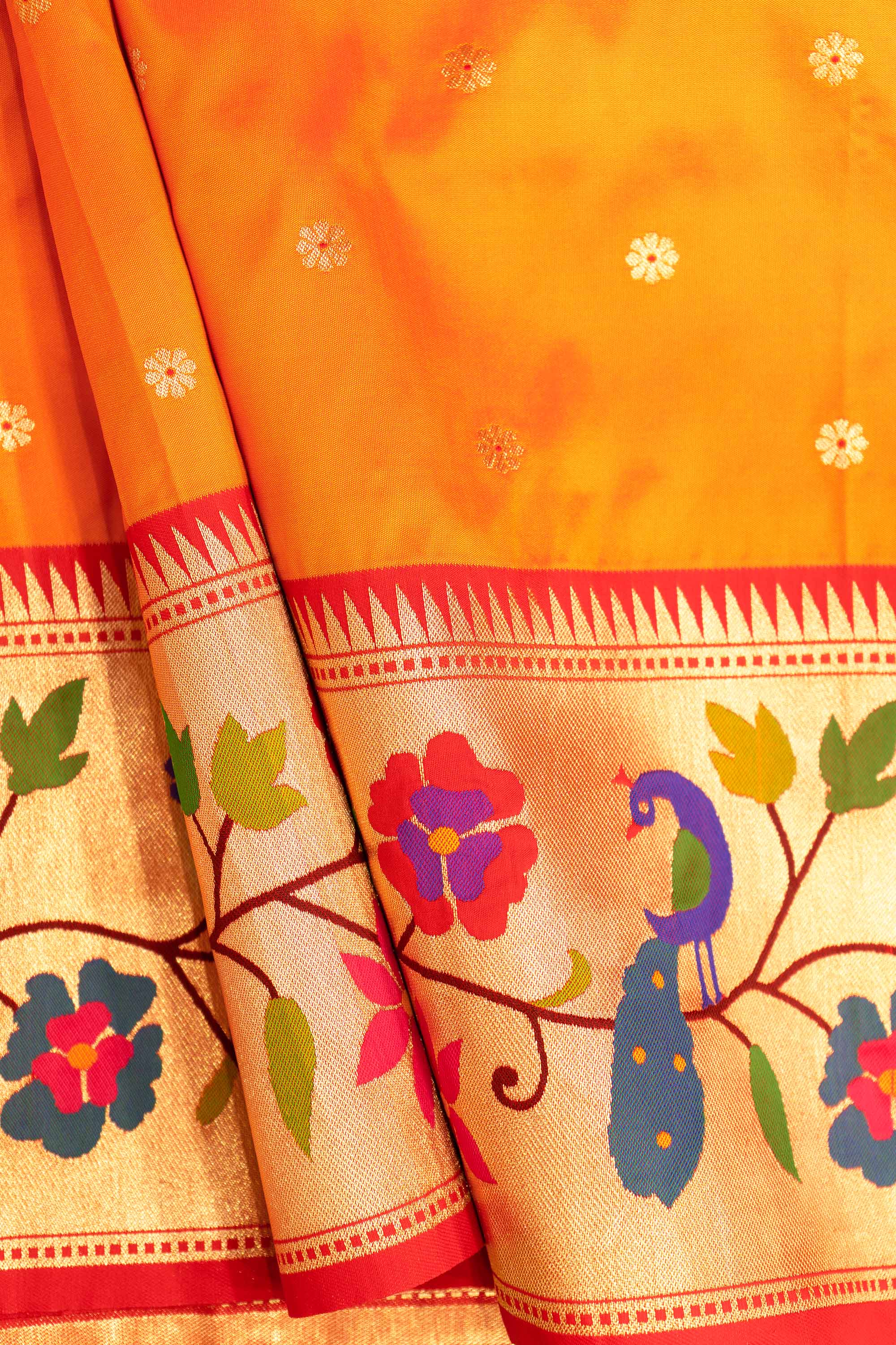 Designer Peacock Parrot Floral Border Saree