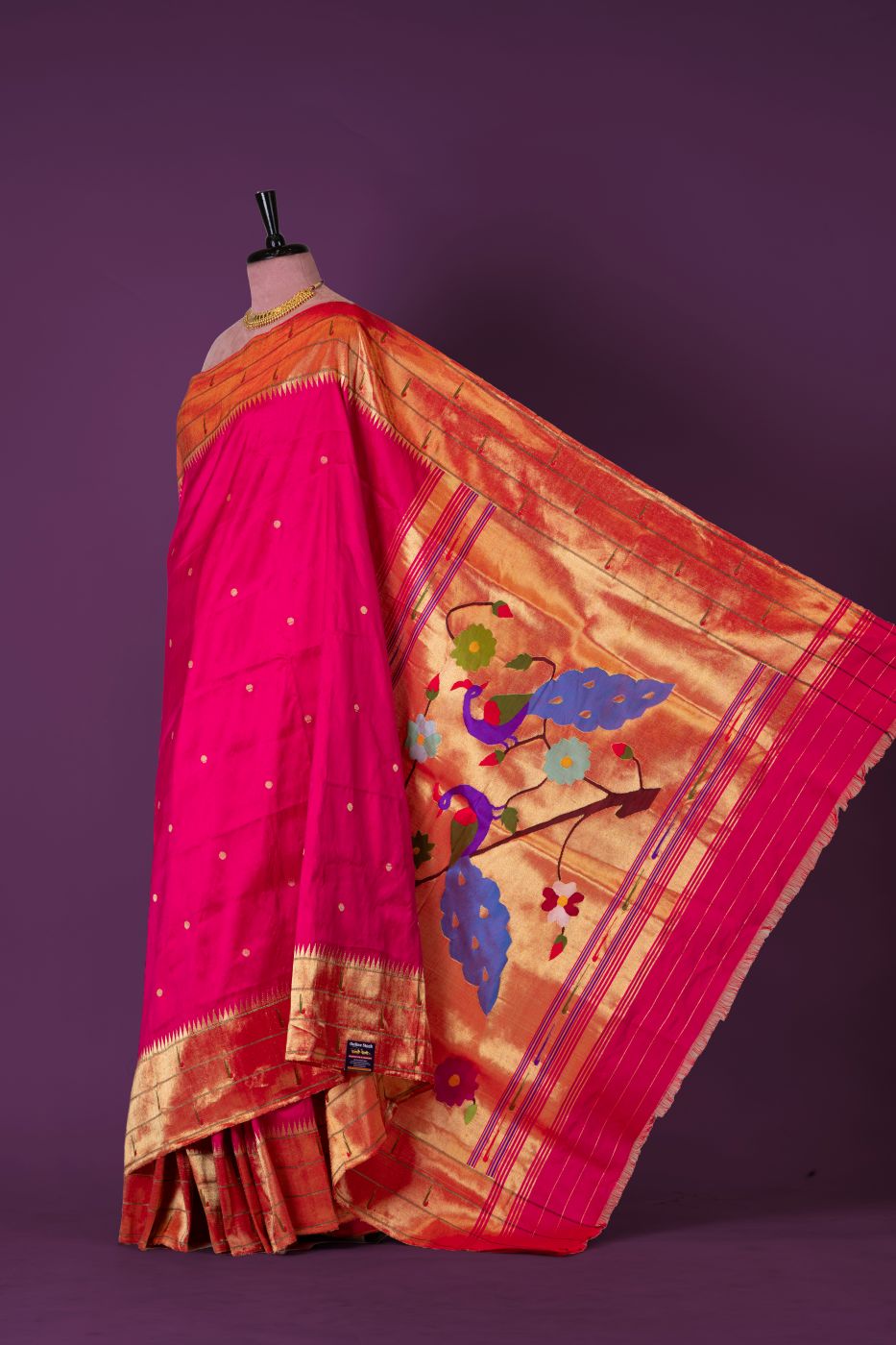 Hand Woven Dark Pink Tripple Muniya Paithani