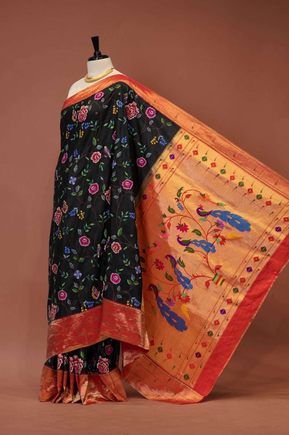 Traditional Pure Silk All Over Petate Work Fusion Saree