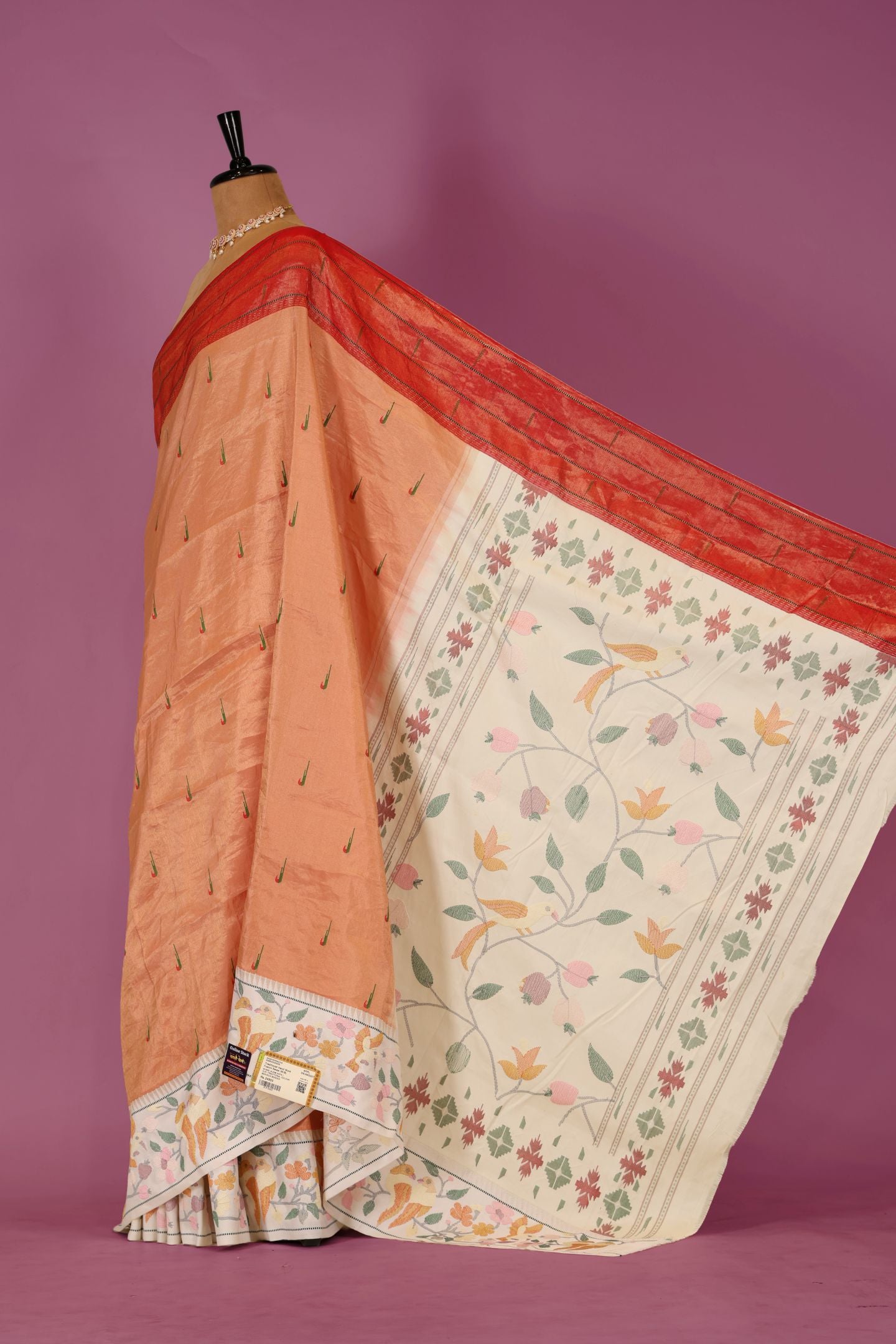 Traditional Pure Silk Hand Work Fusion Saree