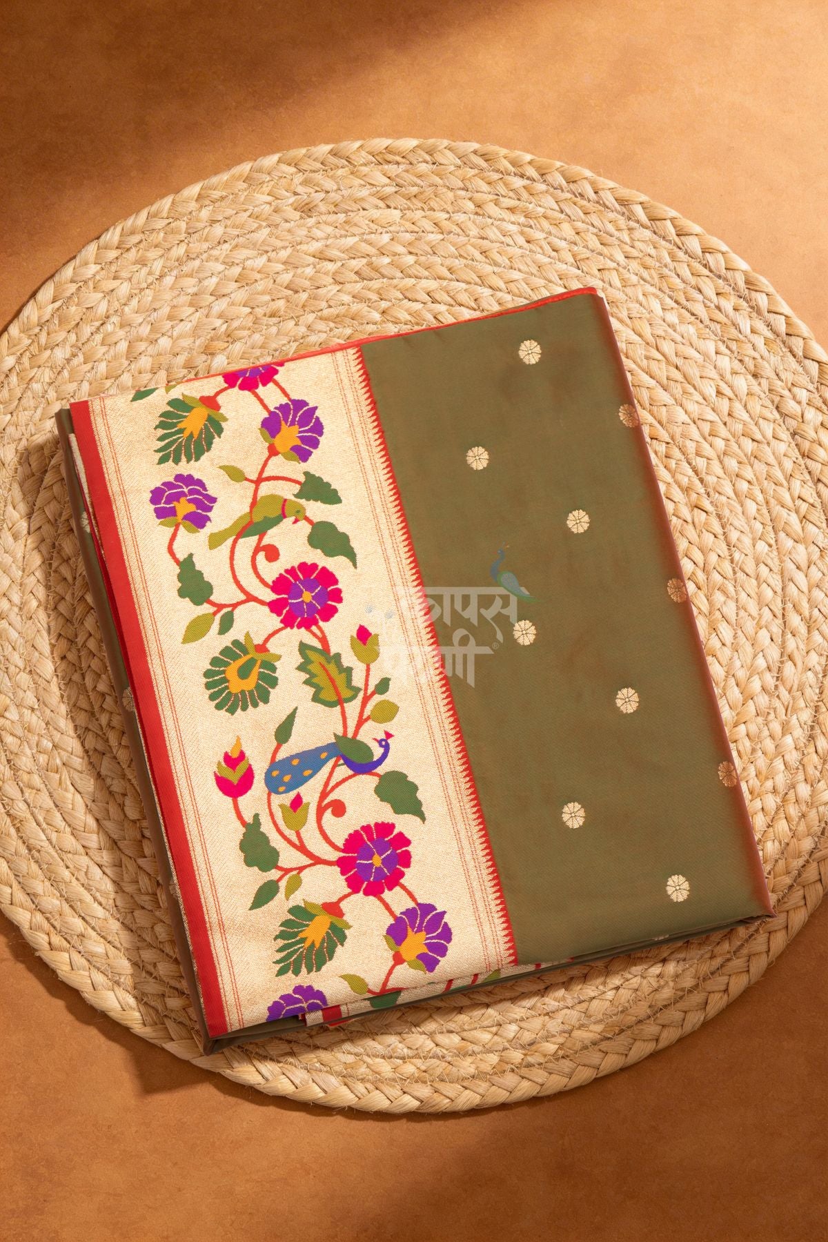 Designer Peacock Parrot Floral Border Saree